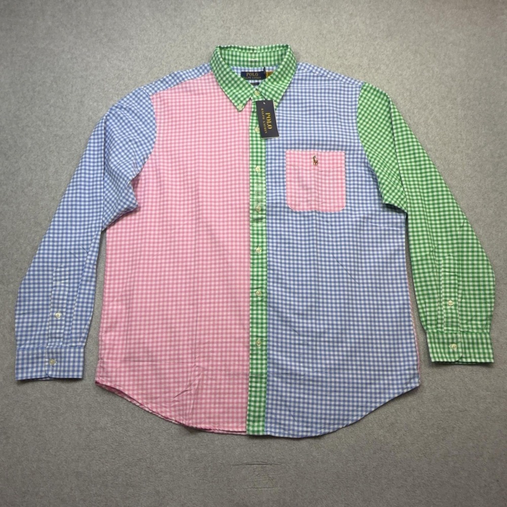 Polo Ralph Lauren Oxford Fun Shirt Men XL Blue Pink Green Gingham Check Preppy
